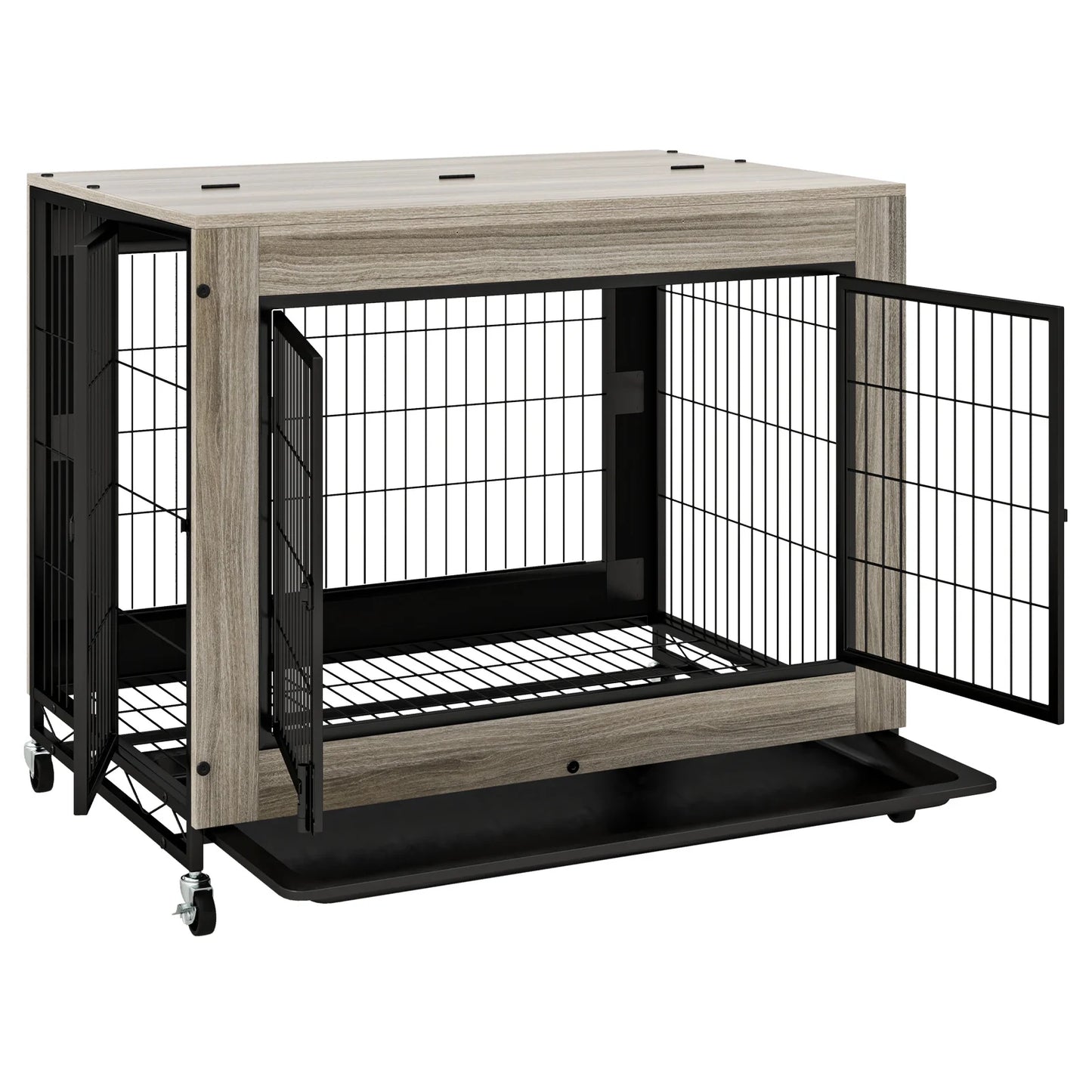 Industrial Dog Crate Kennel With Flip Roof And Lockable Doors