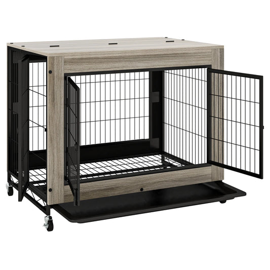 Industrial Dog Crate Kennel With Flip Roof And Lockable Doors