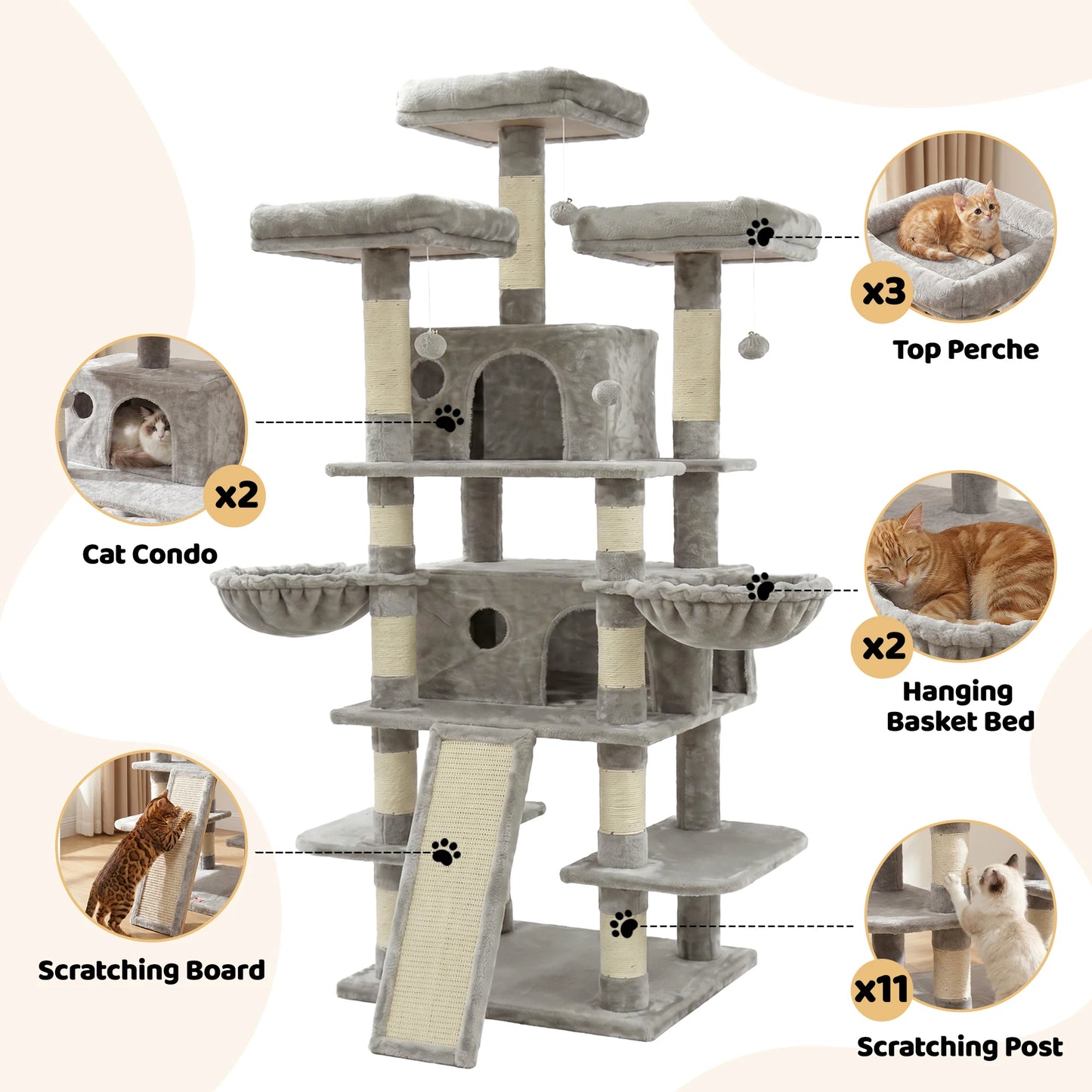 Cat Tree Tower With Two Condos And Scratching Posts