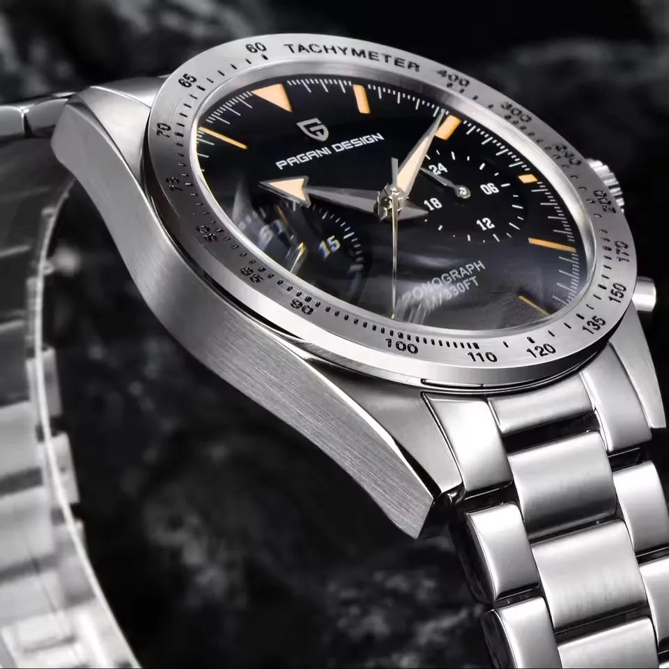 PAGANI DESIGN Retro Luxury Quartz Mens Watch Stainless Steel Chronograph