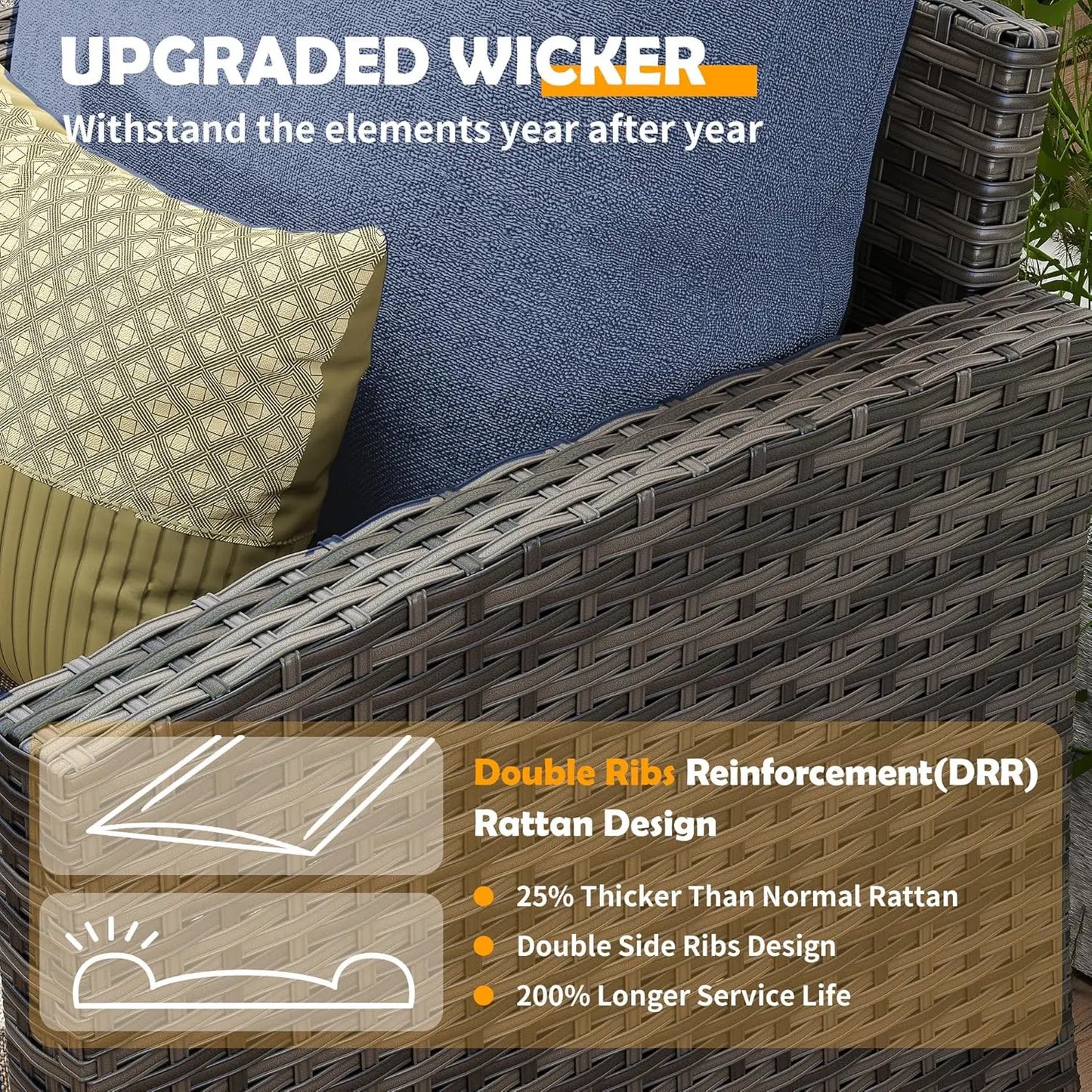PE Rattan Sectional Sofa Set With Swivel Chairs And Table