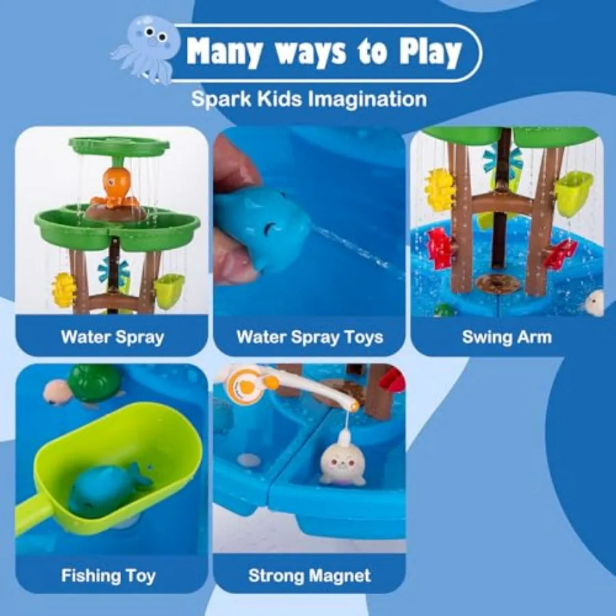 Three Tier Water Table With Fishing Game For Children