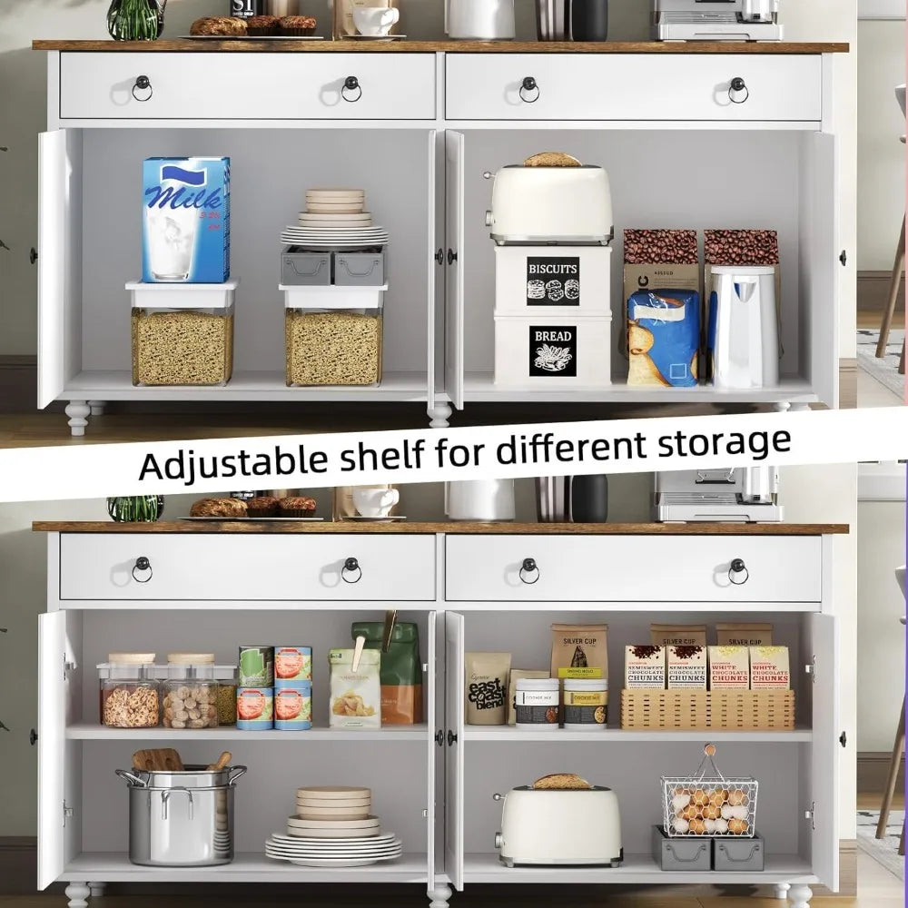 55'' Large Farmhouse Buffet Cabinet with Storage, 4 Doors & 2 Drawers, Adjustable Shelves for Kitchen Dining Room
