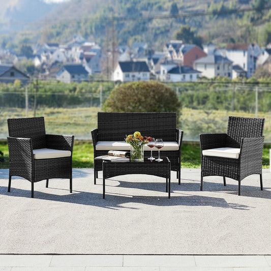 Outdoor Patio Furniture Set 4 Pieces With Glass Table Chairs