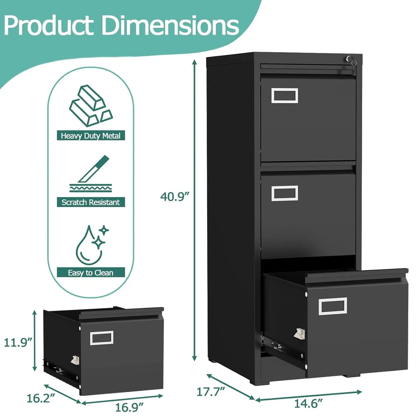 3 Drawer File Cabinet with Lock, Metal Vertical File Cabinets for Home Office, Filing Cabinet , Customized