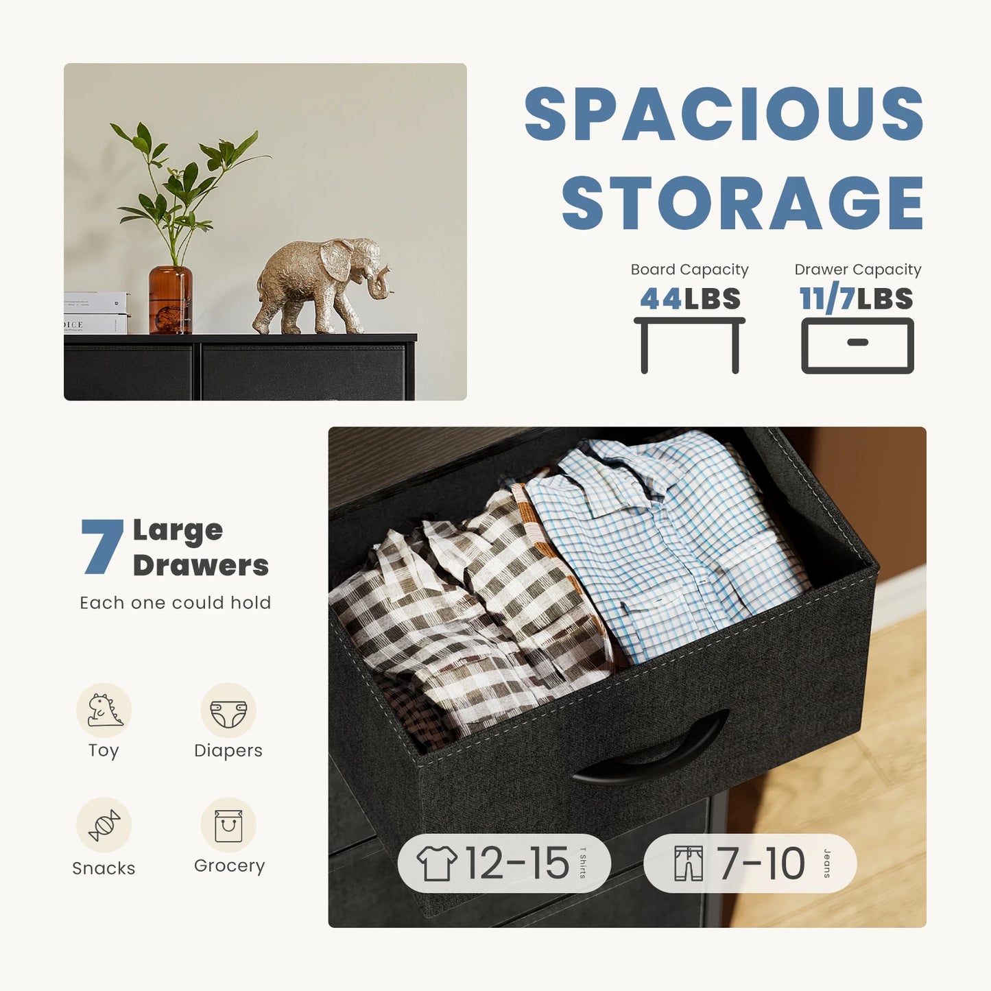 JHK Dresser With Seven Fabric Drawers For Bedroom Storage