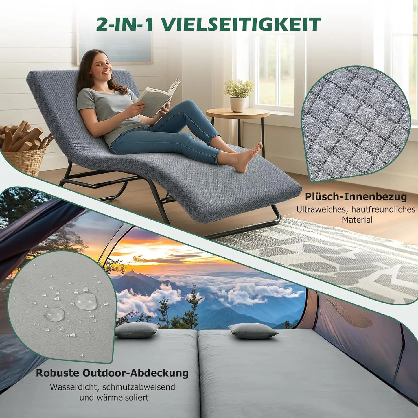 Memory Foam Camping Mattress With Travel Bag And Interchangeable Covers