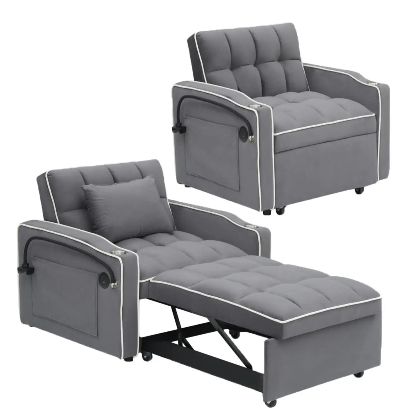 3 in 1 Modern Velvet Convertible Pull Out Sofa Bed, Upholstered Convertible Sleeper Chair Couch Bed with Adjustable, Customized