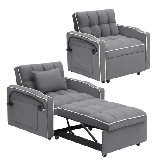 3 in 1 Modern Velvet Convertible Pull Out Sofa Bed, Upholstered Convertible Sleeper Chair Couch Bed with Adjustable, Customized