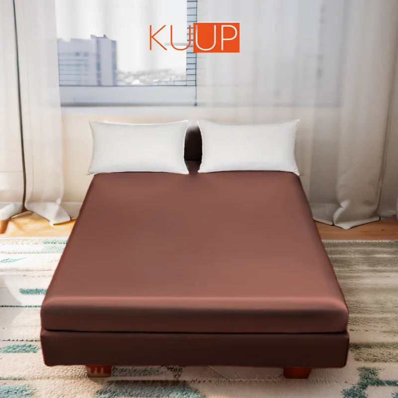Kuup 100%Polyester 1pcs satin surface Bedding Fitted Sheet（No pillowcase）Elastic Band Around Mattress Cover King Bed Cover Sheet