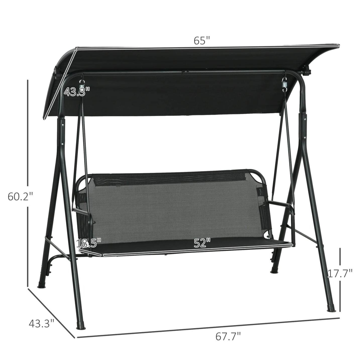 Outsunny 3 Person Porch Swing With Adjustable Tilt Canopy