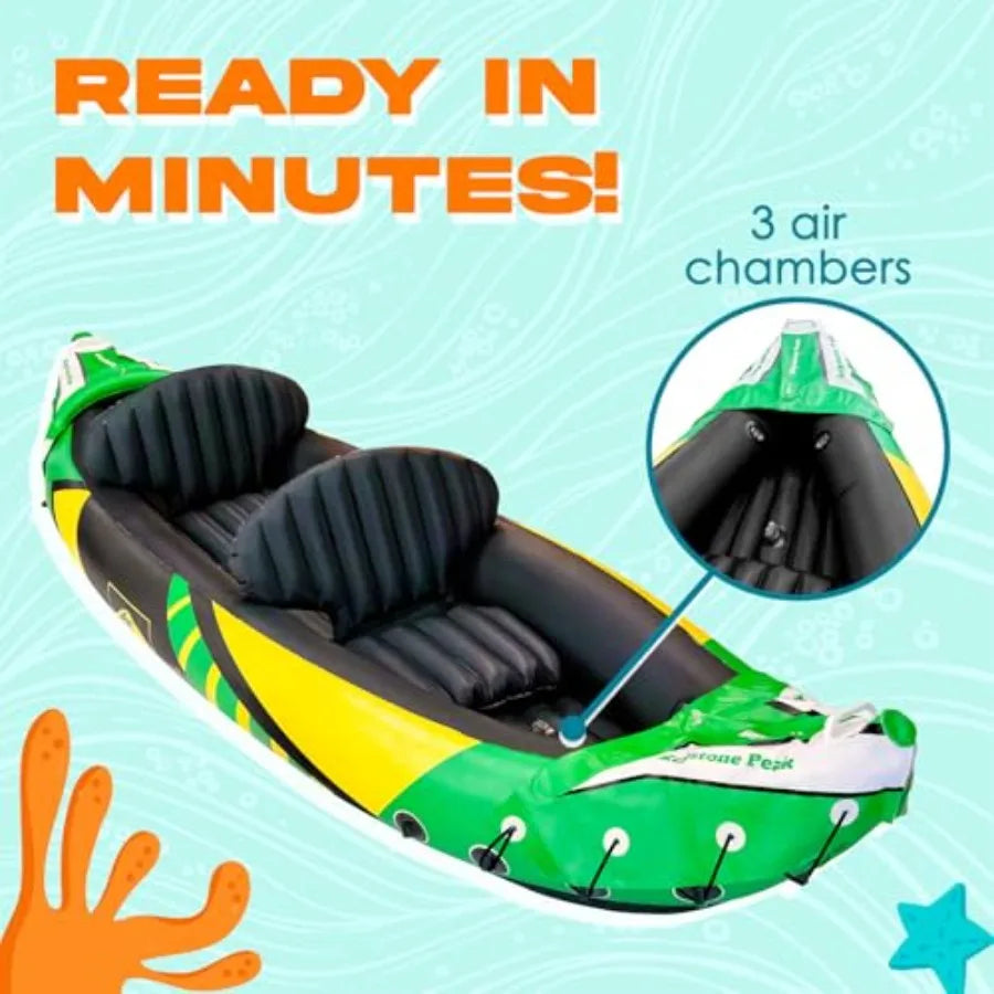 Two Person Inflatable Kayak With Detachable Sun Canopy And Paddles