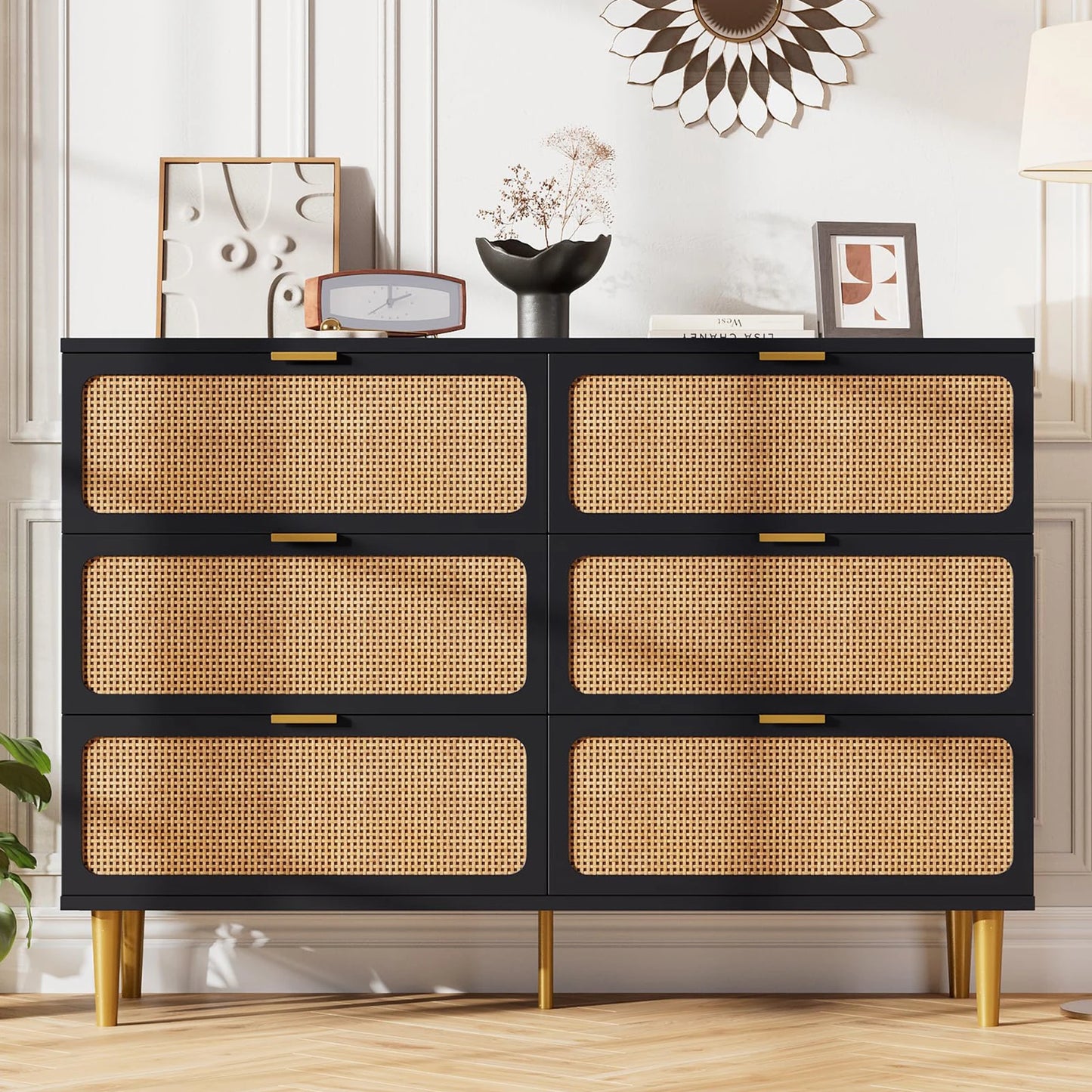 HiMISS Rattan Dresser With Handwoven Wood Finish Storage