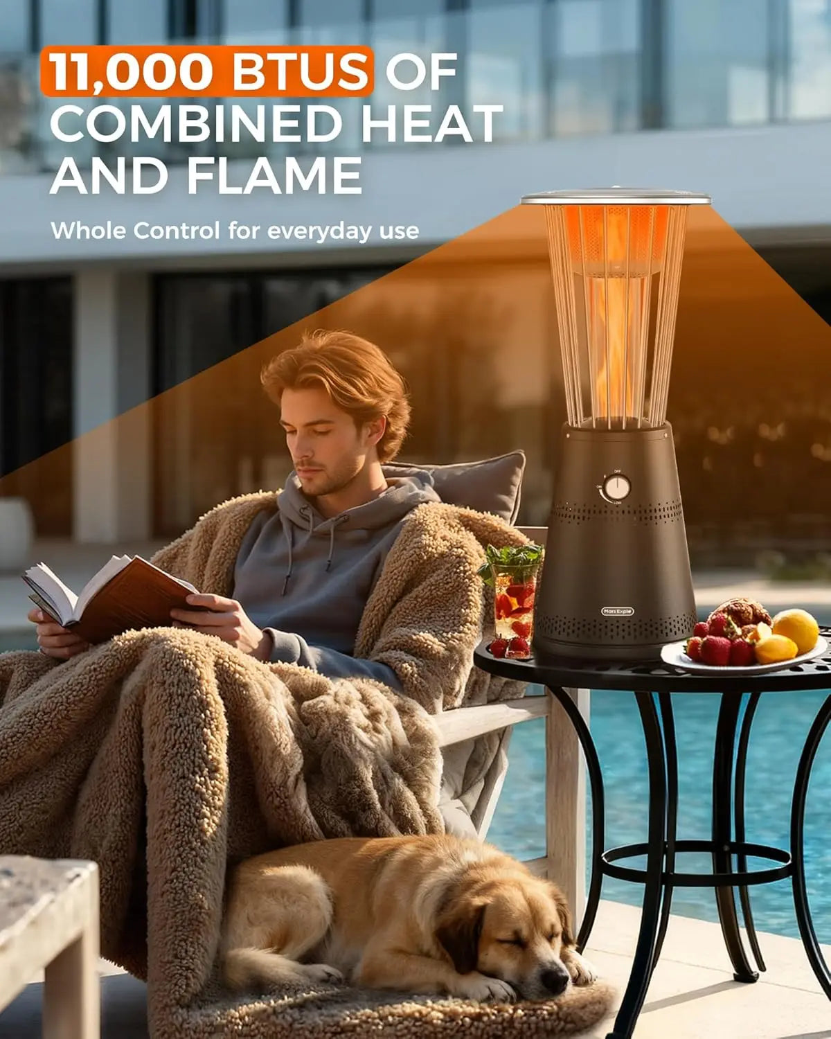 Tabletop Heater Patio Heater, 11,000 BTU Propane Patio Heater for Commercial, Balcony & Porch, Quartz Glass Tube, Portable Small