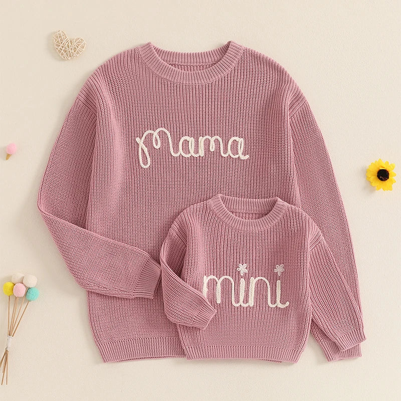 Lioraitiin Family Matching Sweaters Mommy and Me Embroidered Knitwear