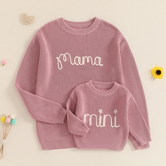 Lioraitiin Family Matching Sweaters Mommy and Me Embroidered Knitwear