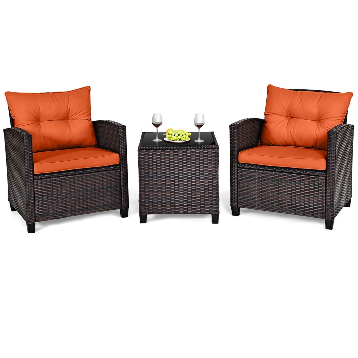 HOMASIS 3 Piece Patio Rattan Furniture Set Cushioned Conversation
