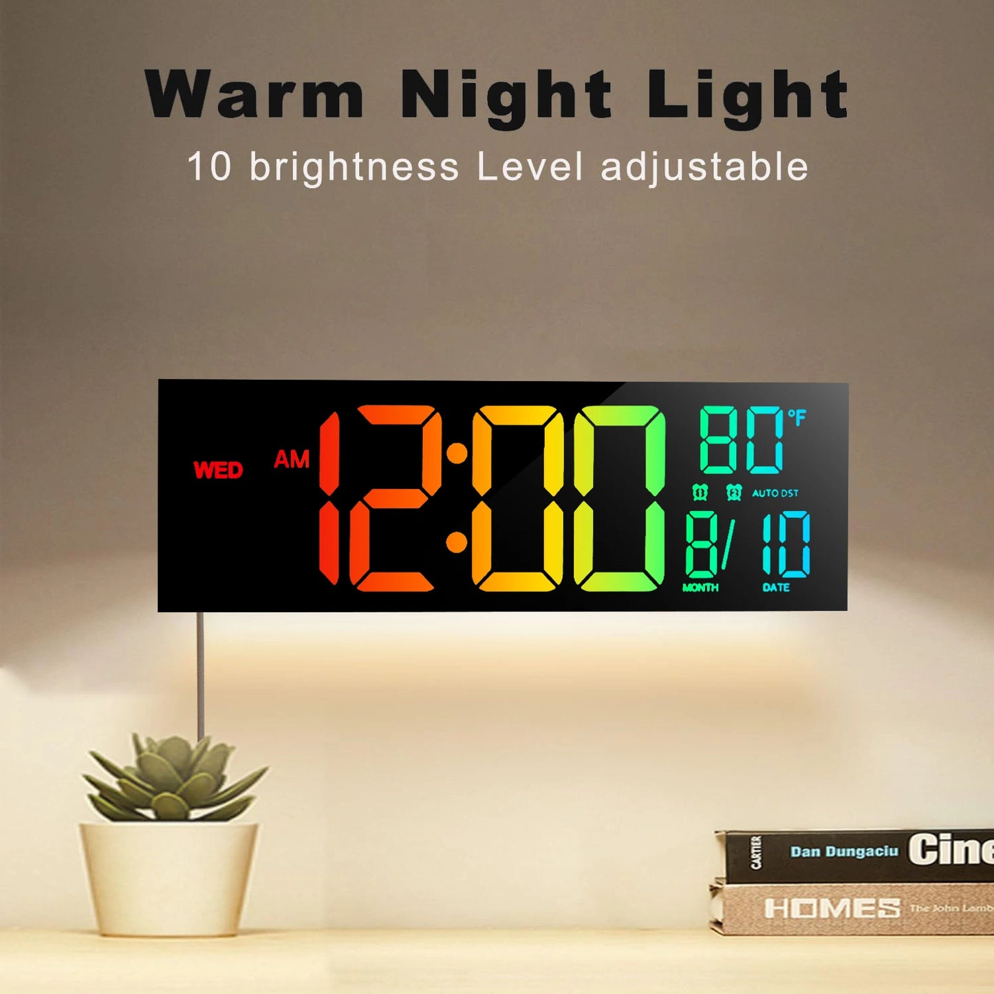 Hign-concerned Digital Wall Clock With LED Display Remote RGB Temperature