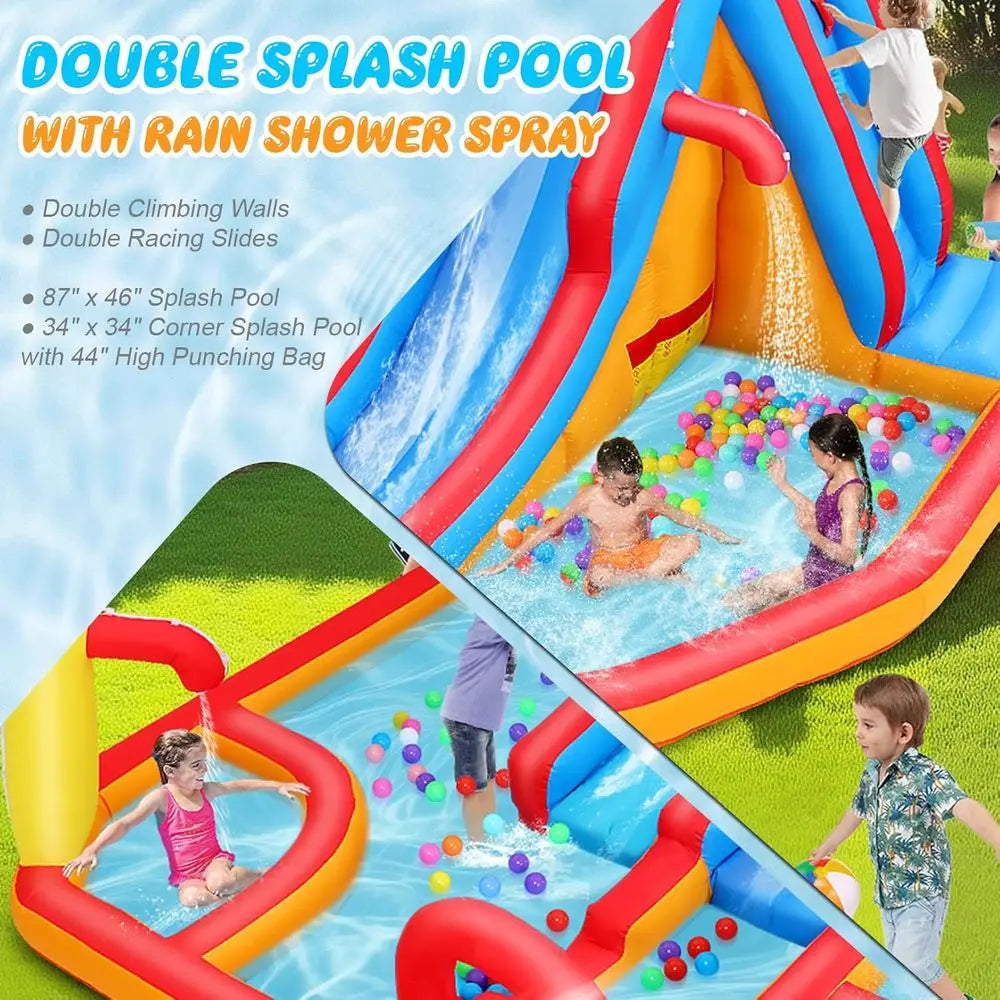 OLOEY Iatable Dual-Lane Water Slide Obstacle Course