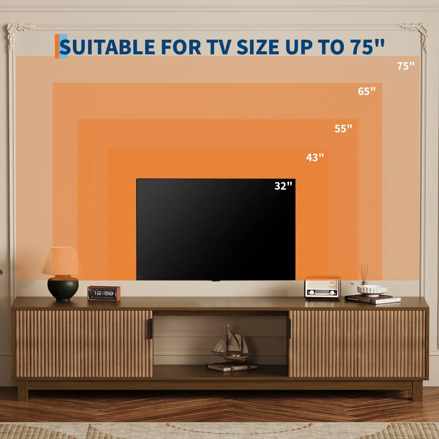 HiMISS Fluted Mid Century Modern TV Stand With Adjustable Shelves