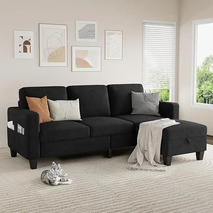 L-Shaped Sectional Sofa With Storage Ottoman For Living Room
