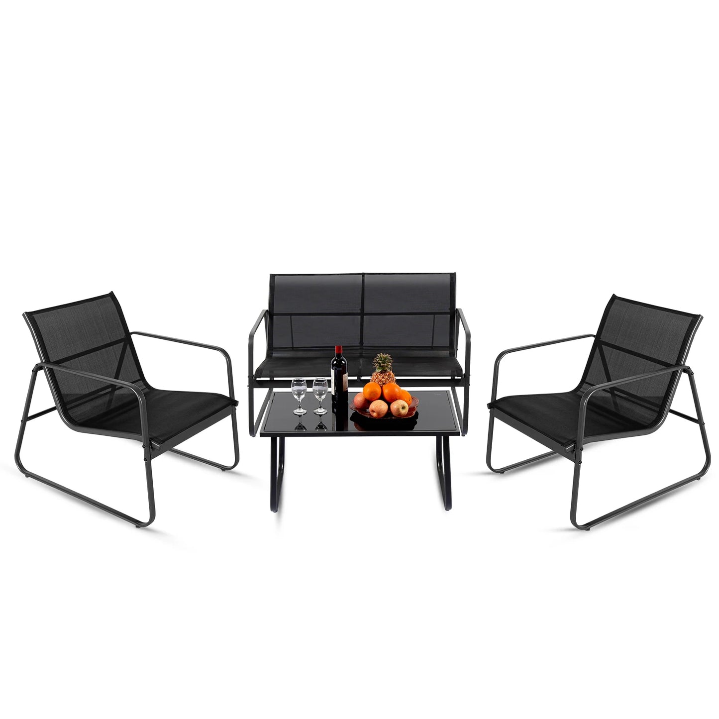 Patio Furniture Set With Metal Frame And Mesh Back