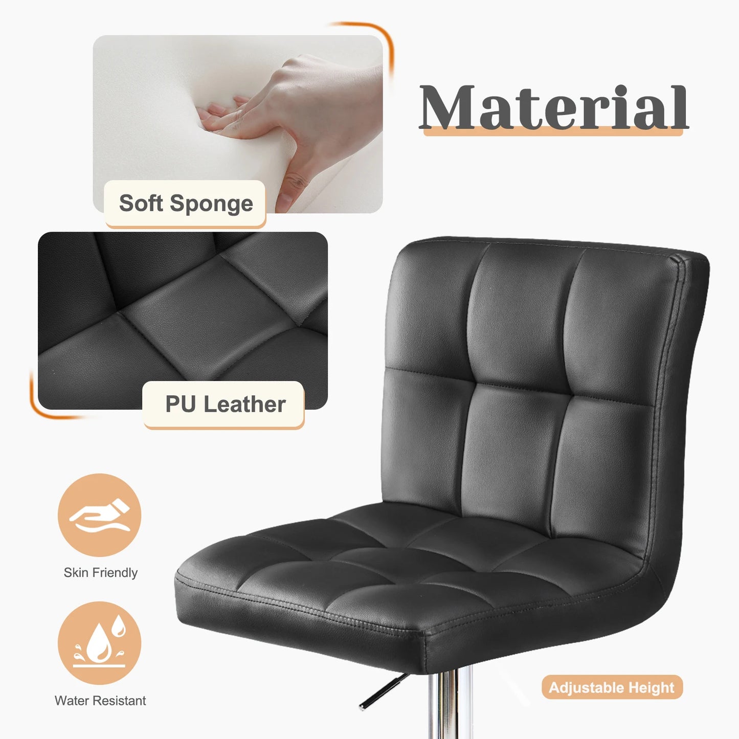 JHK PU Leather Bar Stools Set of 2 Upholstered Counter