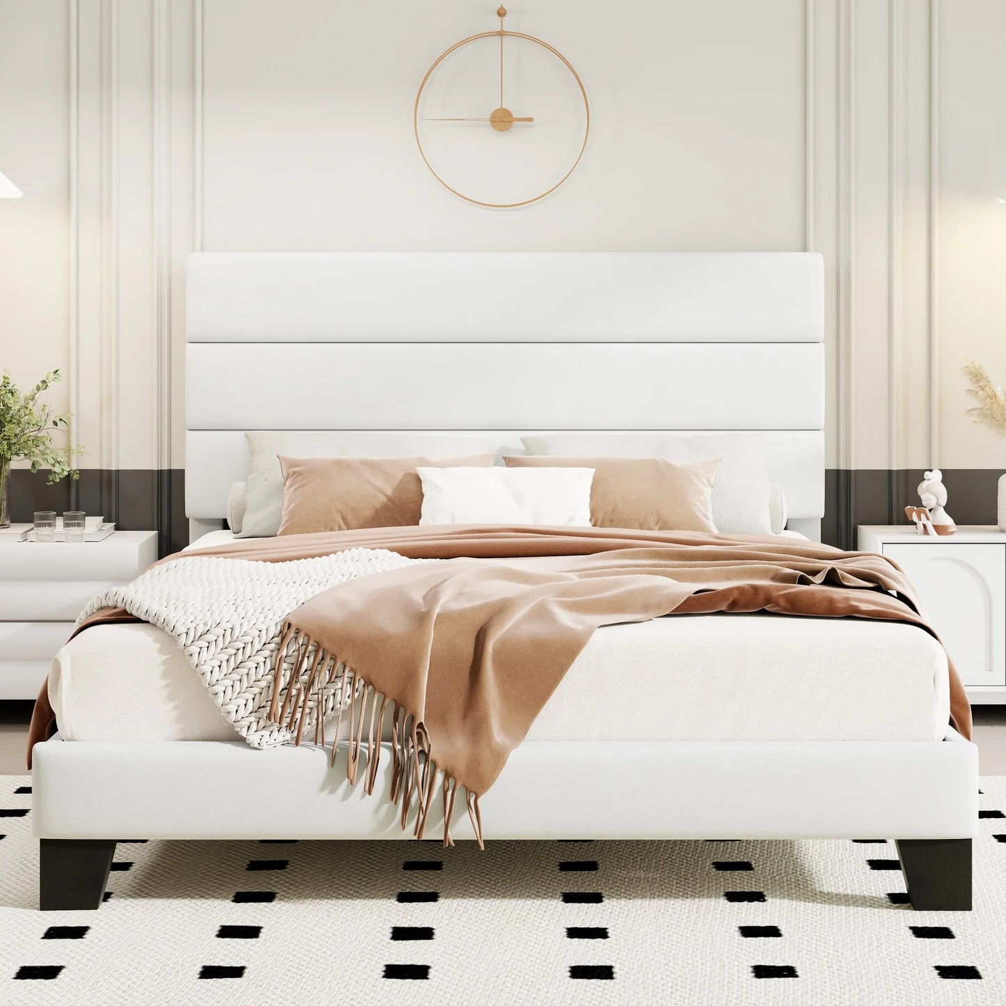 HOOMIC Bed Frame With Headboard Fabric Platform Bed Slats
