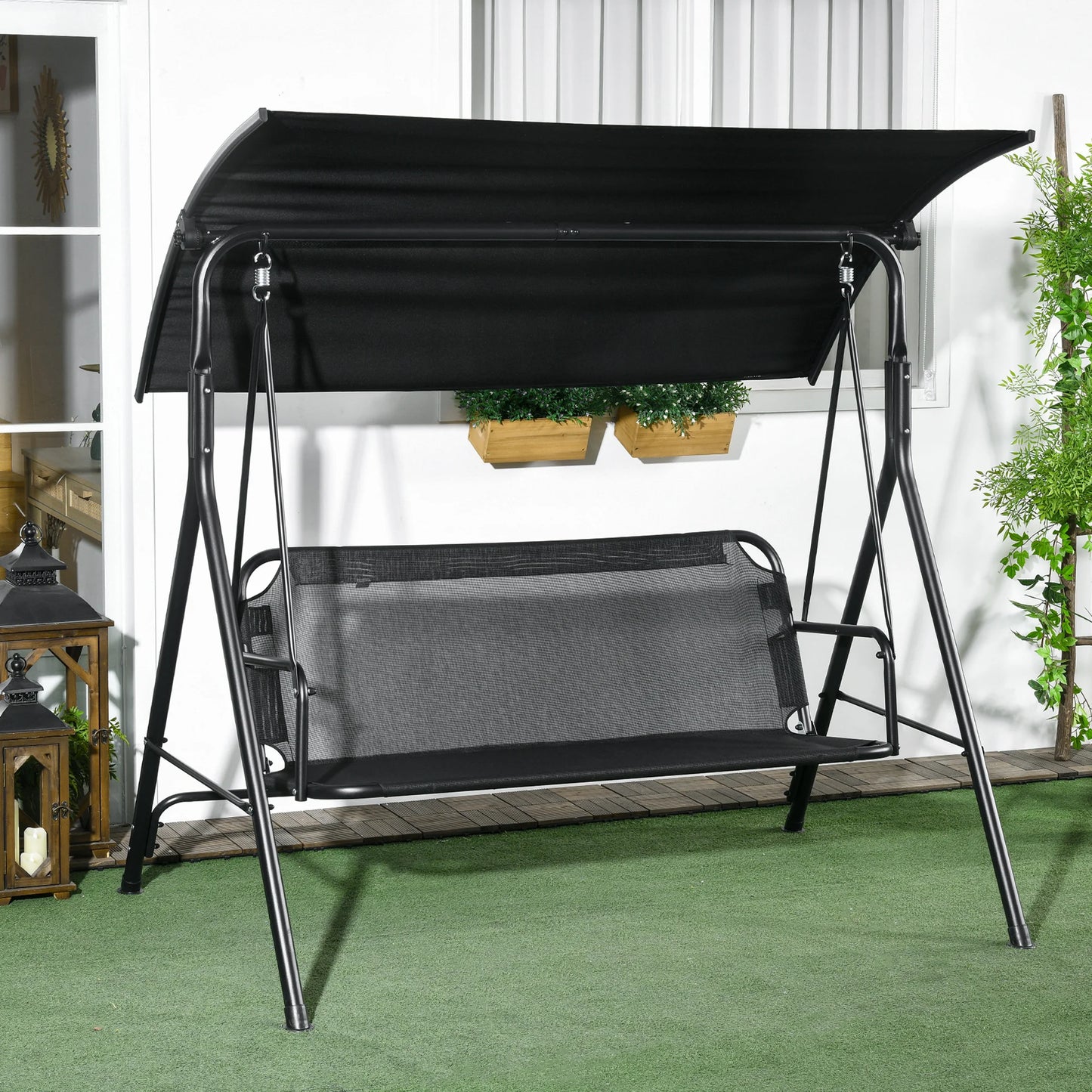 Outsunny 3 Person Porch Swing With Adjustable Tilt Canopy