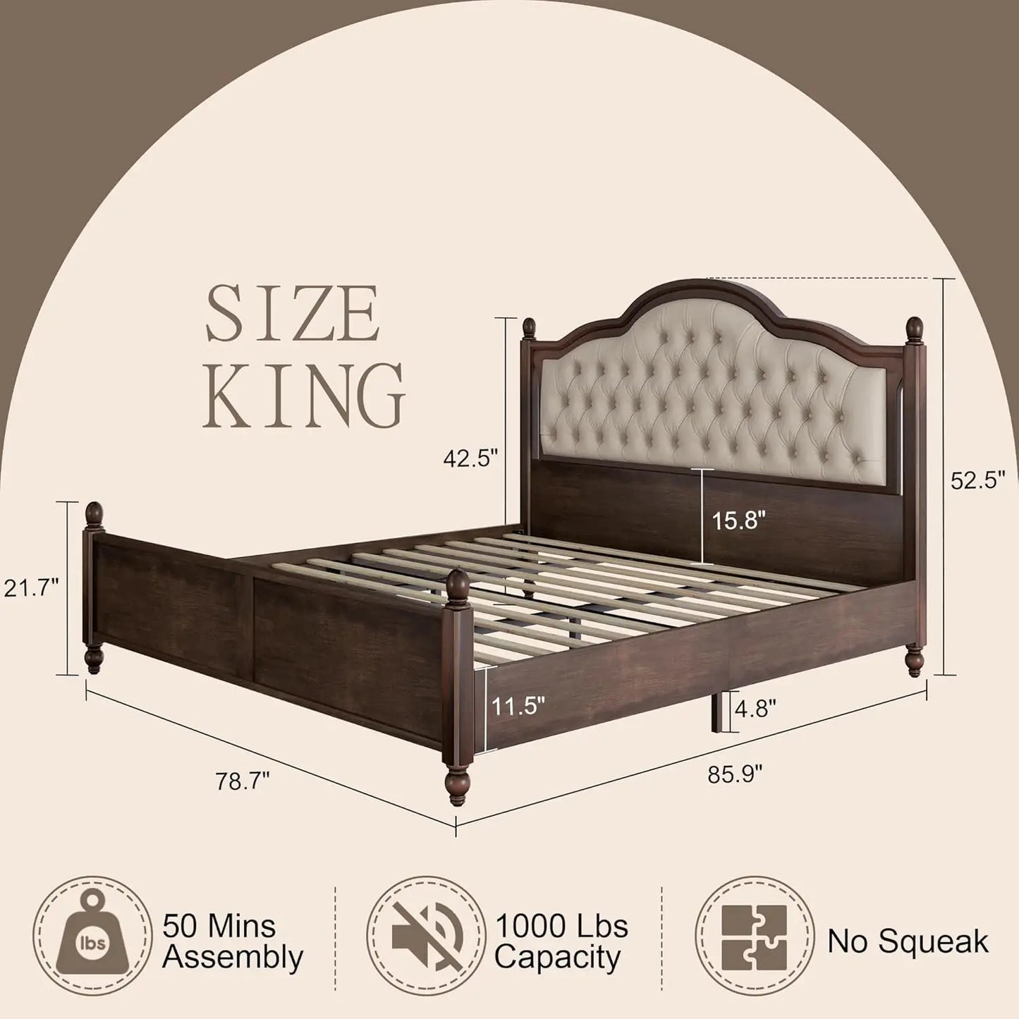 Solid Wood Bed Frame Transitional Platform Bed With Wood Slats