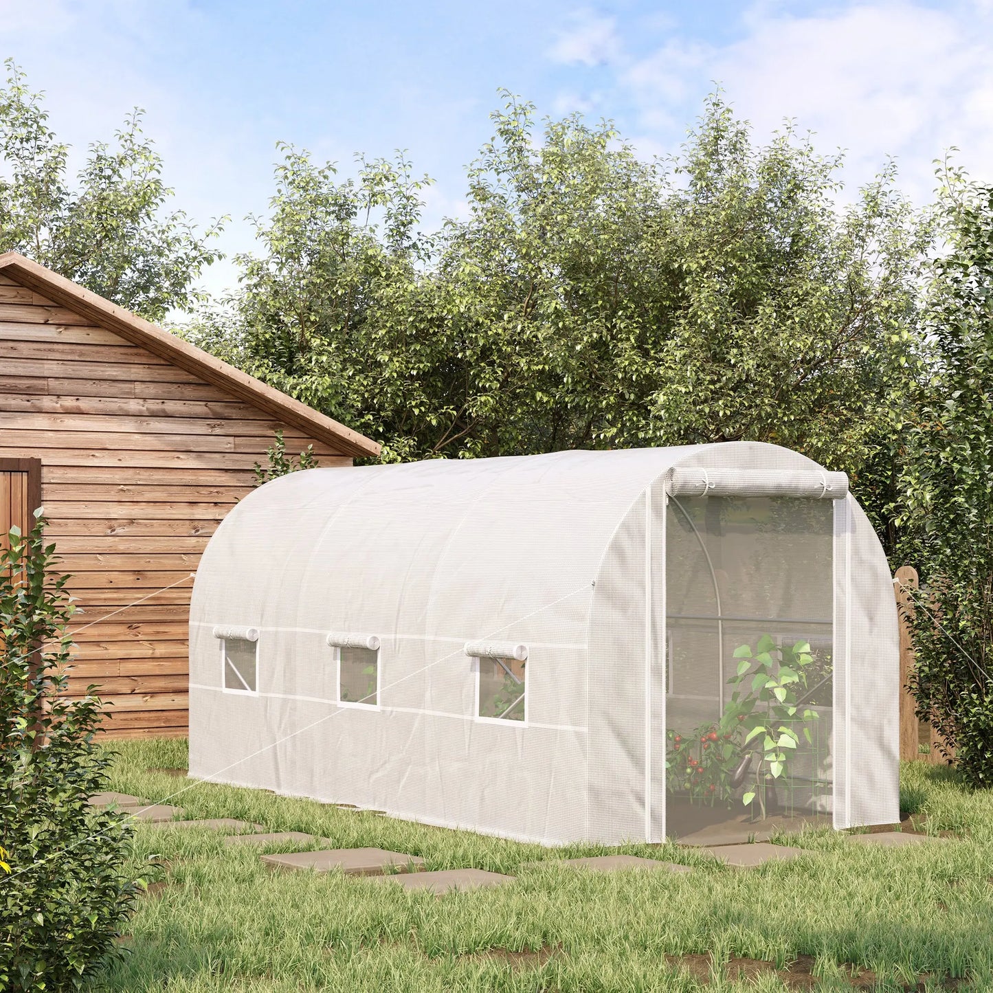 Outsunny Walk-In Greenhouse With Roll-Up Front Entrance And Six Side Windows