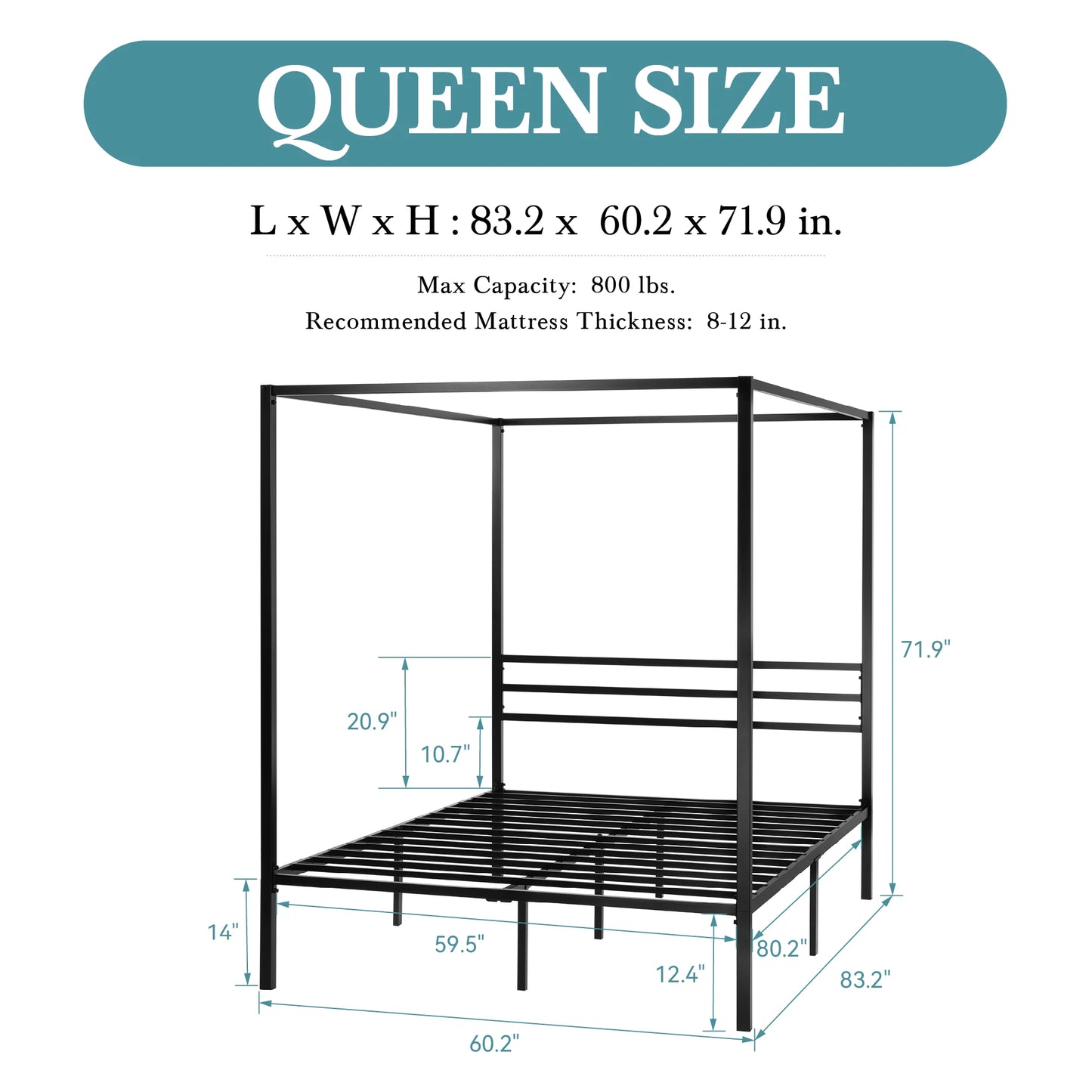 HOOMIC Canopy Bed Frame With Enhanced 4-Poster Design