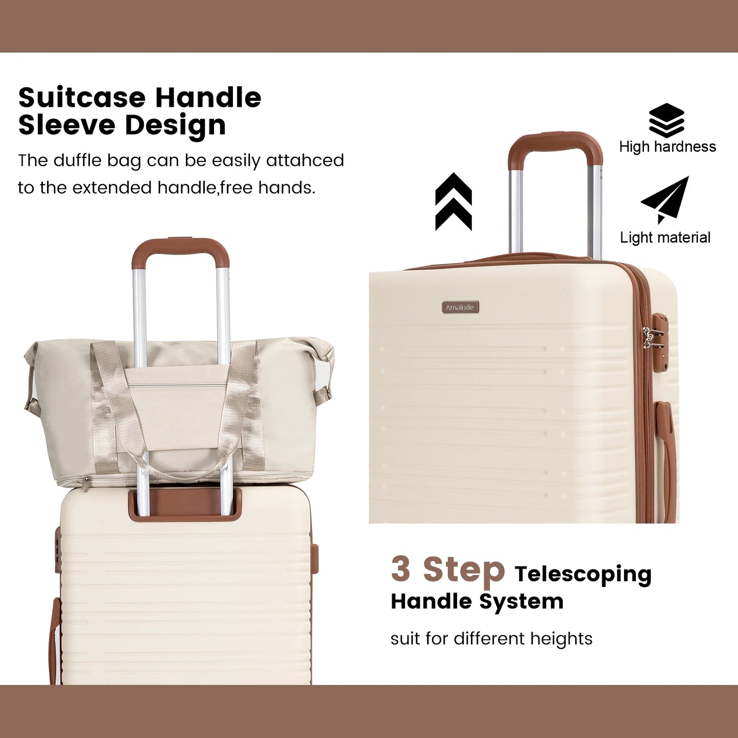 Amalodie Luggage Set 3 Piece ABS Spinner Wheels TSA Lock