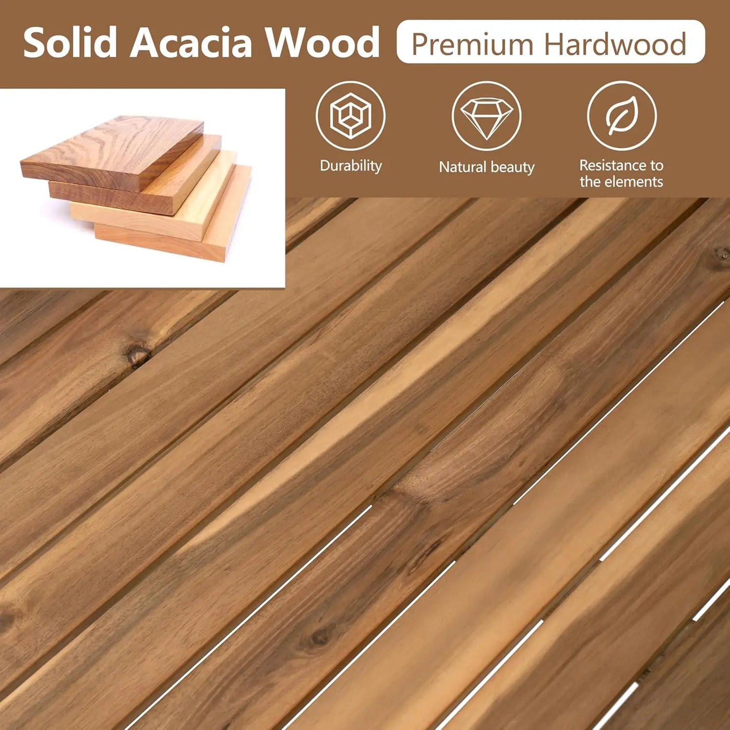 Acacia Wood 4pc Outdoor Sectional Sofa Set With Cushions