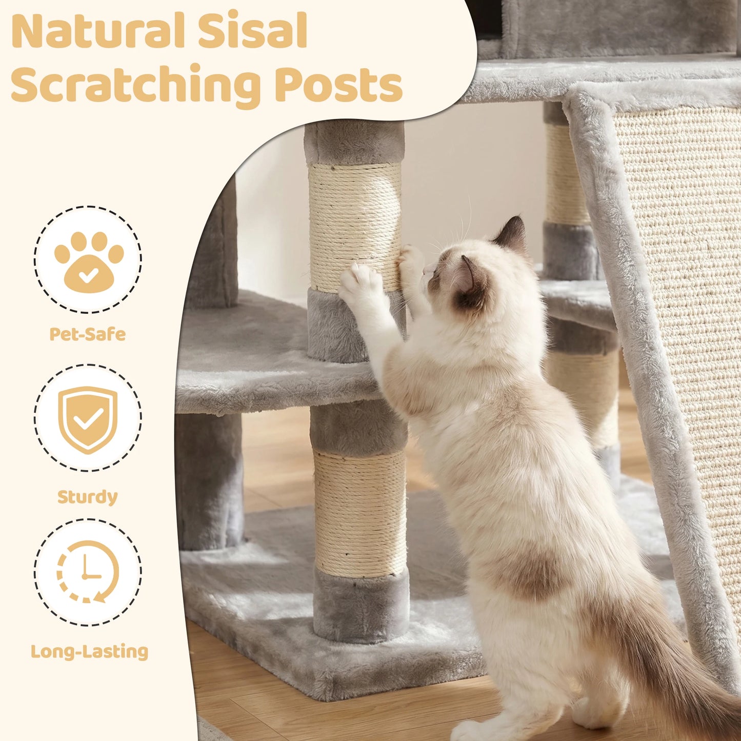 Cat Tree Tower With Two Condos And Scratching Posts