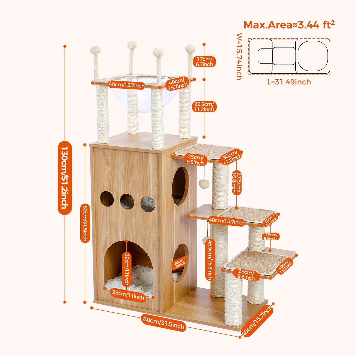 Multi Level Cat Tree Indoor Wood Tower With Scratching Posts