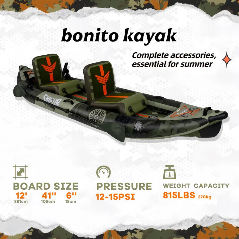 Funwater Inflatable Kayak With Paddle And Rod Holders