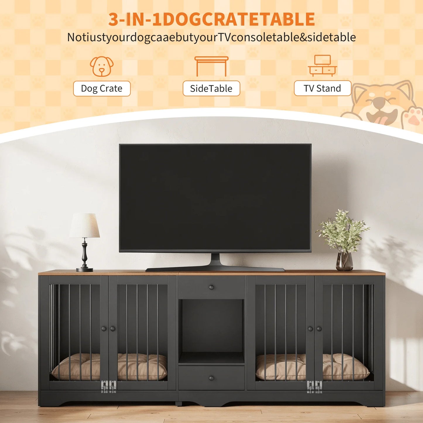 Dog Crate Furniture Wooden Kennel With Double Doors