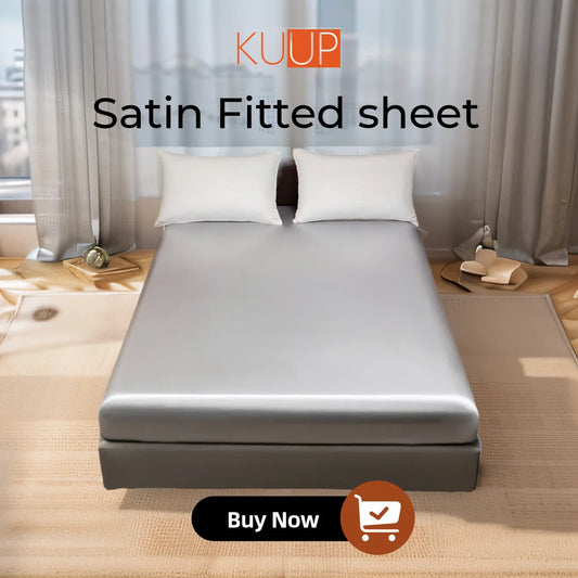 Kuup 100%Polyester 1pcs satin surface Bedding Fitted Sheet（No pillowcase）Elastic Band Around Mattress Cover King Bed Cover Sheet