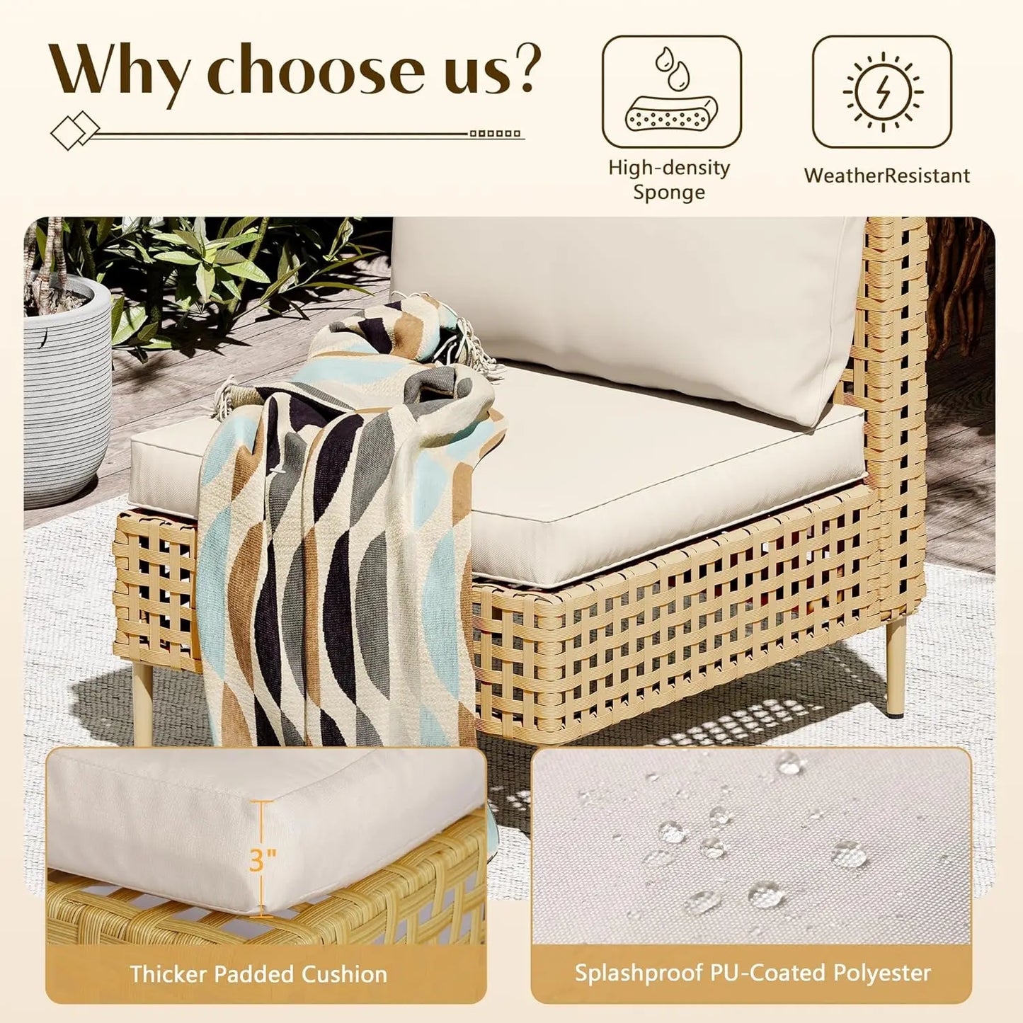 7 Piece Wicker Outdoor Sectional Sofa Set With Coffee Table