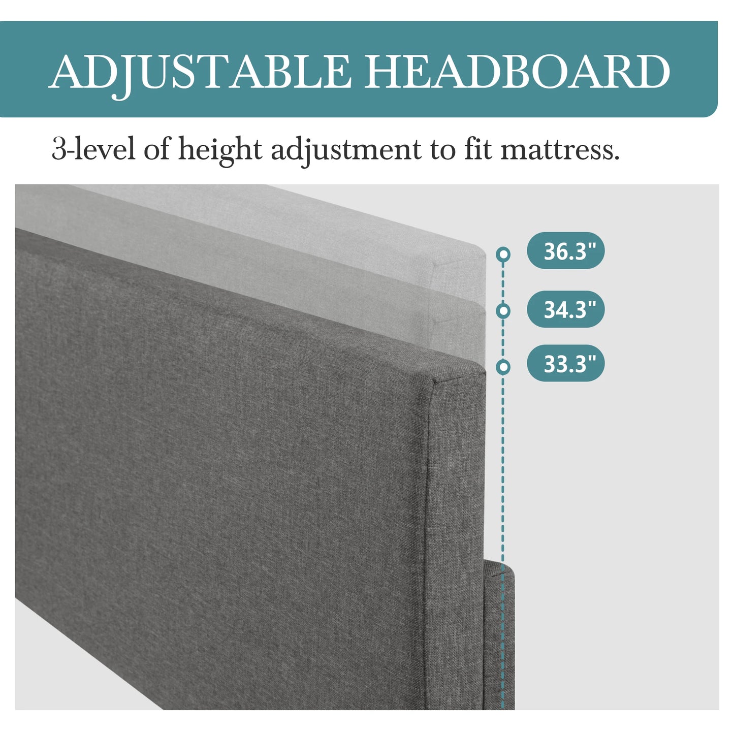 HOOMIC Upholstered Bed Frame With Adjustable Headboard Soft Linen Fabric