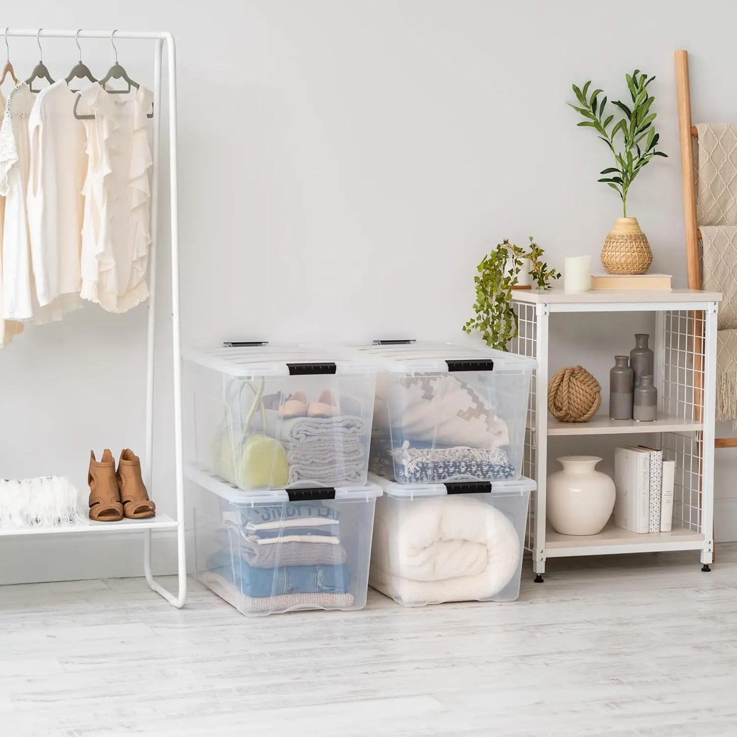 IRIS USA 72 QT Plastic Storage Box with Lid and Latches - 4 Pack - BPA-Free, See-Through Organizing Solution, Durable