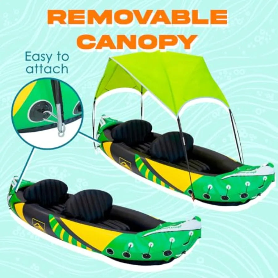 Two Person Inflatable Kayak With Detachable Sun Canopy And Paddles