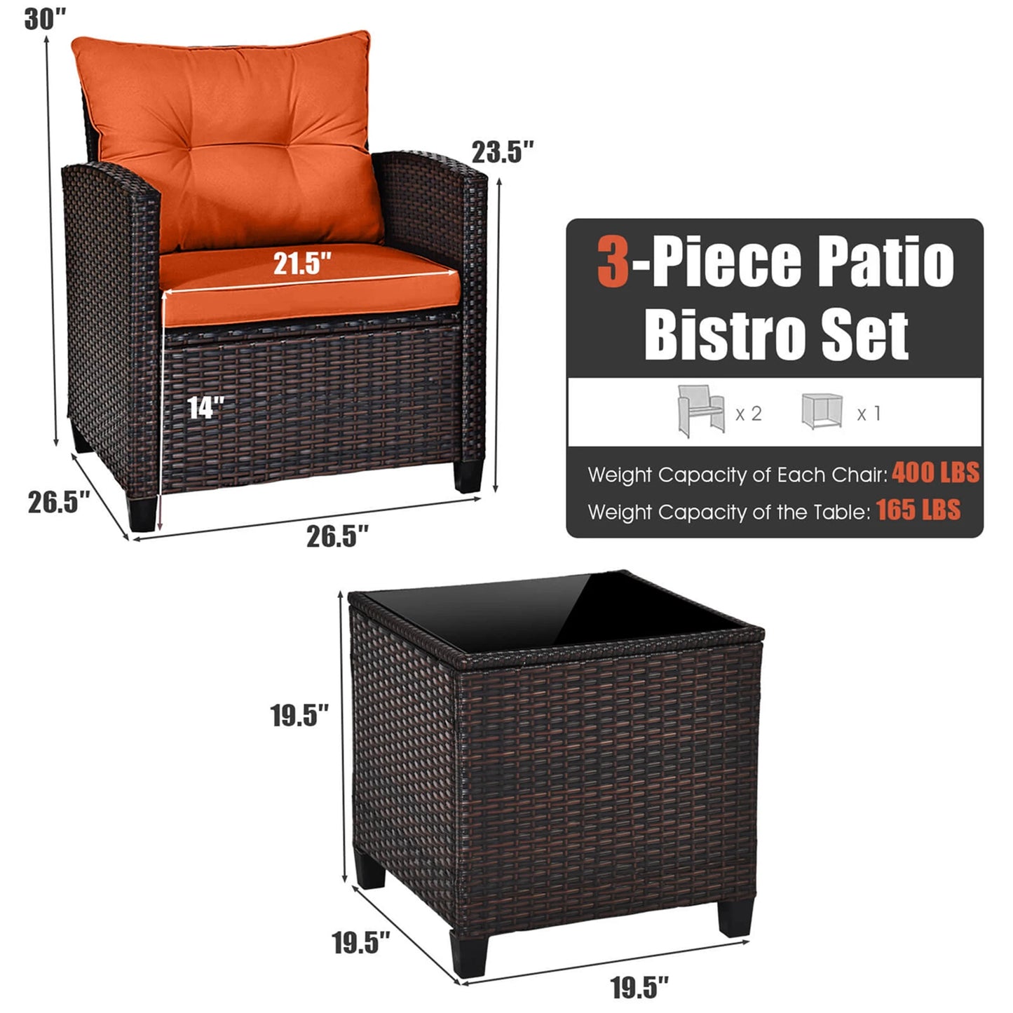 HOMASIS 3 Piece Patio Rattan Furniture Set Cushioned Conversation