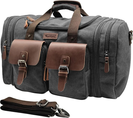 Expandable Canvas Leather Duffle Bag Waterproof With Shoe Compartment