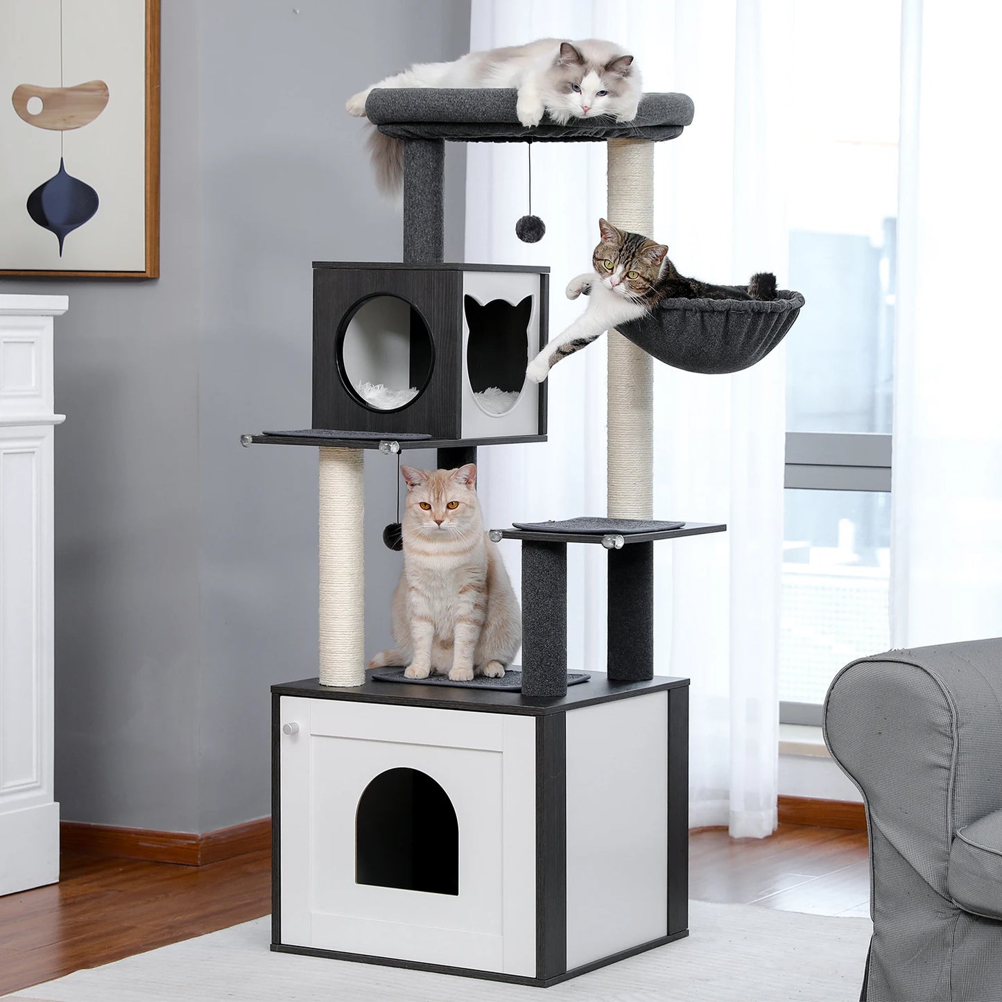 Multi Level Cat Tree Indoor Wood Tower With Scratching Posts