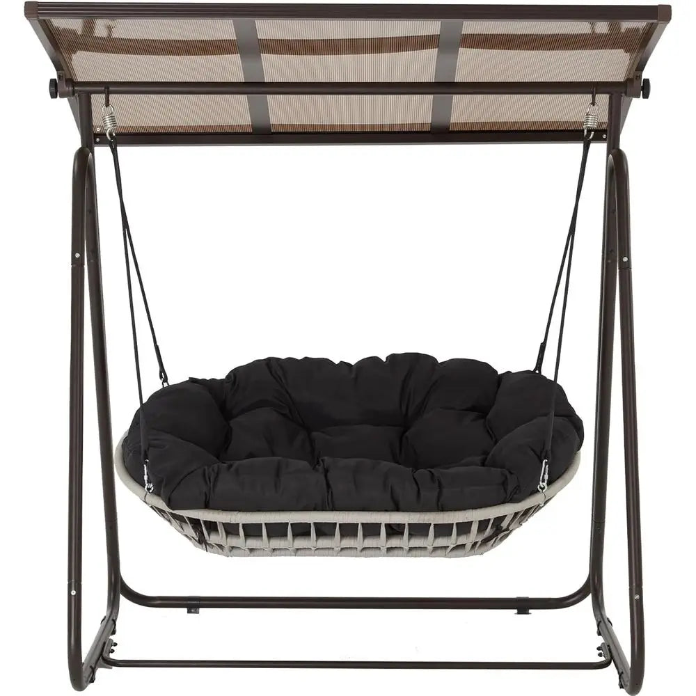 Weatherproof Rattan Swing Chair With Cushions and Adjustable Hardtop Patio