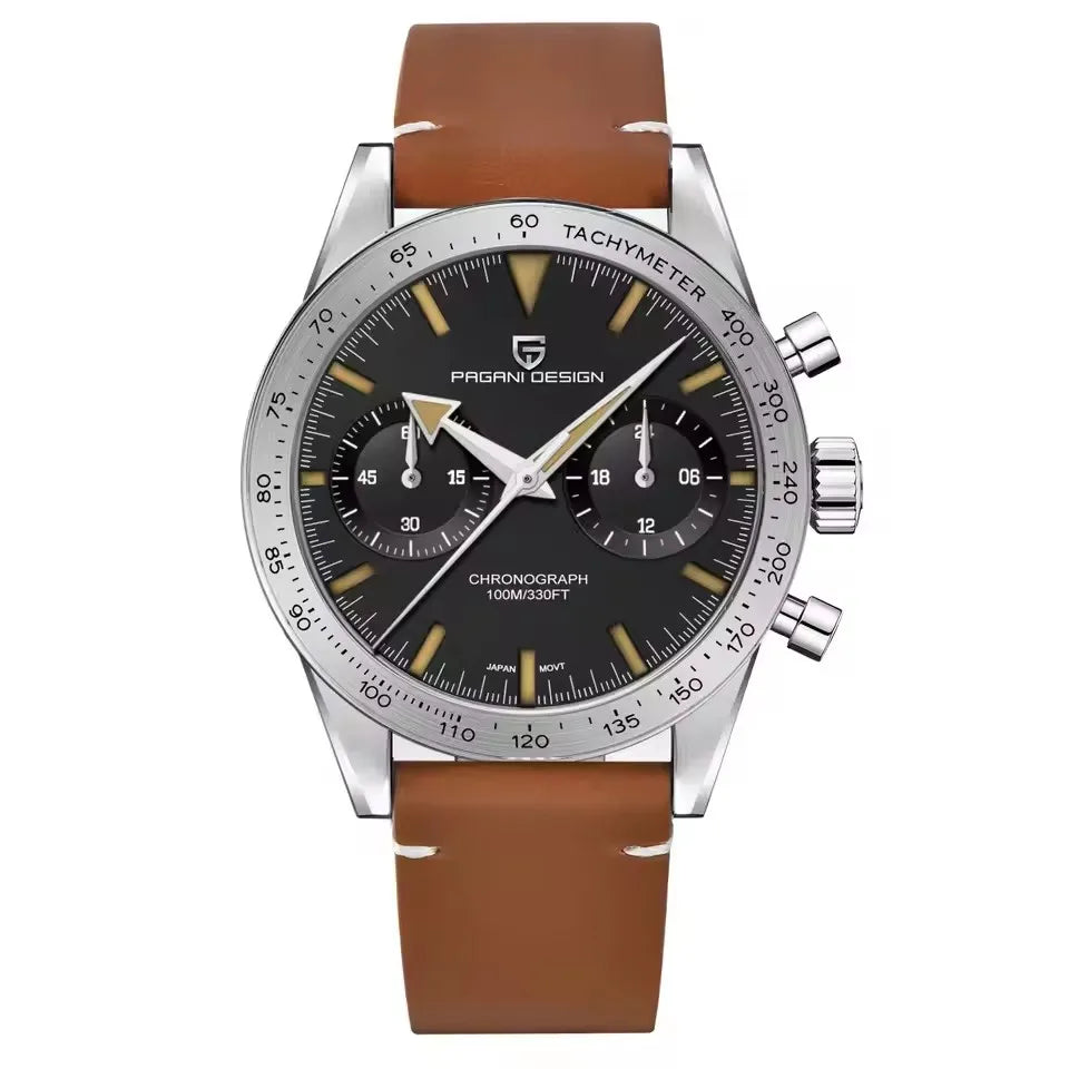 PAGANI DESIGN Retro Luxury Quartz Mens Watch Stainless Steel Chronograph