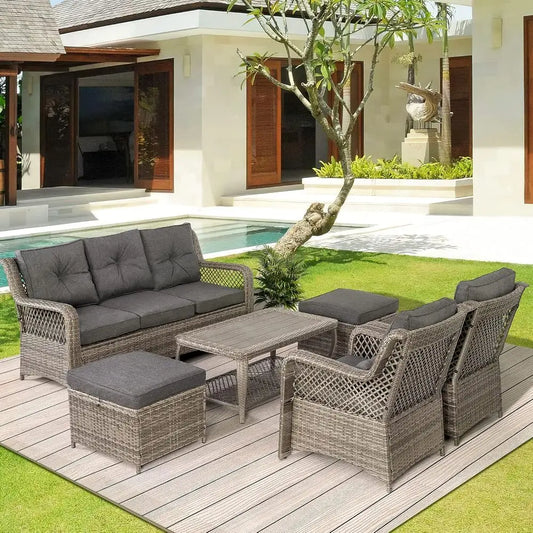 Wicker Outdoor Patio Furniture Set With Sectional Sofa And Table