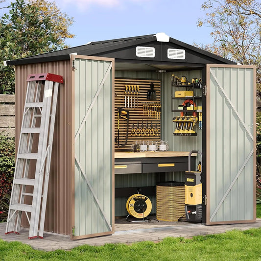 Metal Garden Outdoor Shed With Lockable Doors And Sloping Roof